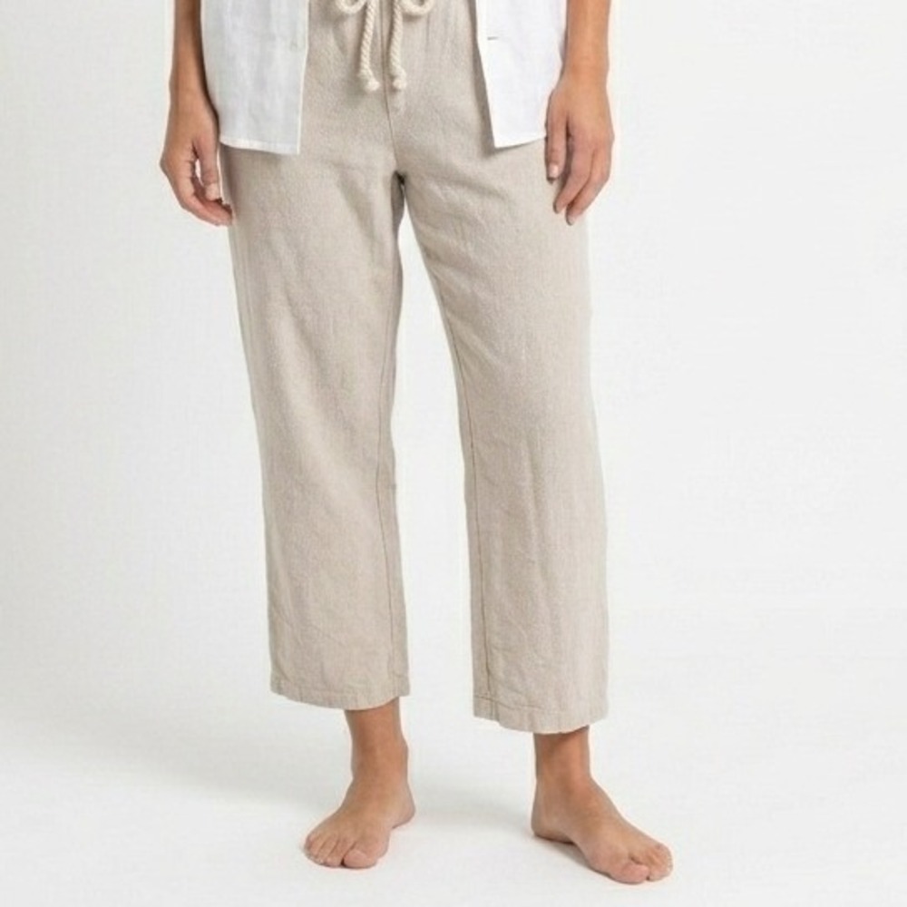 Fausto Betancourt Womens L Cropped Pants Beige Manta Cotton Linen‎ Beach Resort